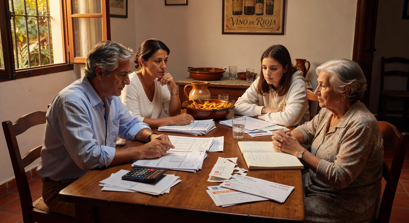 Familia discutiendo sus finanzas en España